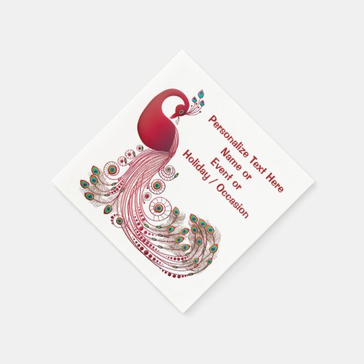 Burgundy Red Peacock personalisieren oder anpassen Serviette (Ecke)