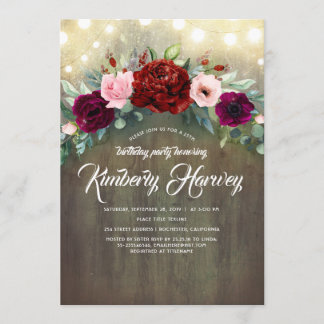 Burgundy Red Peony Garland Rustikaler Geburtstag Einladung