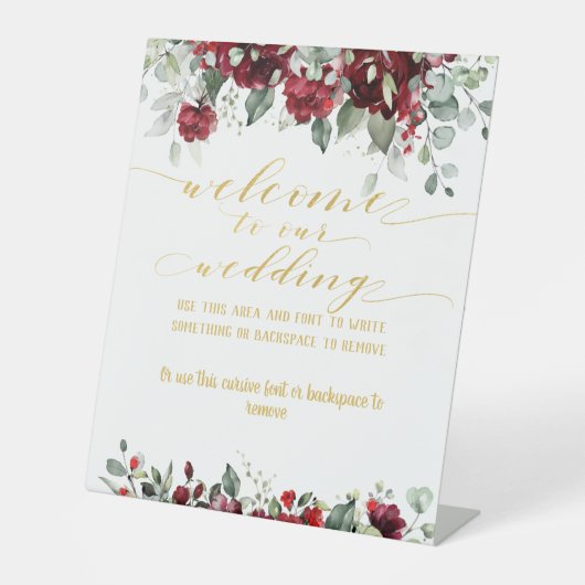 Burgundy Red Peony & Gold Extravaganter Schriftart Sockelschild (Vorderseite)