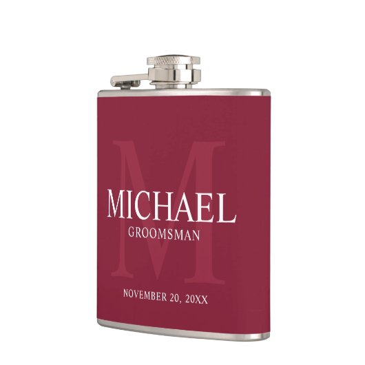 Burgundy Red Personalisiert Trauzeugen Flachmann (Links)