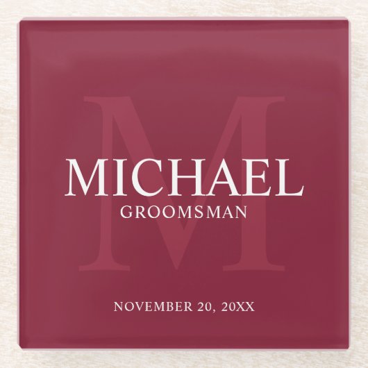 Burgundy Red Personalisiert Trauzeugen Glasuntersetzer (Vorderseite)