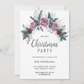 Burgundy red pink dirty blue Christmas floral Einladung (Vorderseite)