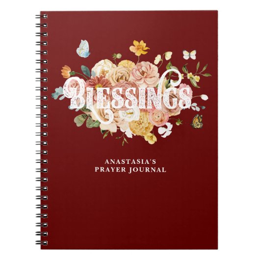 Burgundy Red Pink Floral Custom Blessence Journal Notizblock (Vorderseite)