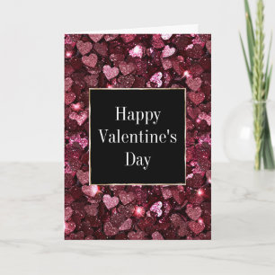 Burgundy Red Pink Glitzer Hearts Karte