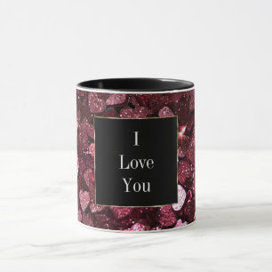 Burgundy Red Pink Glitzer Hearts Tasse