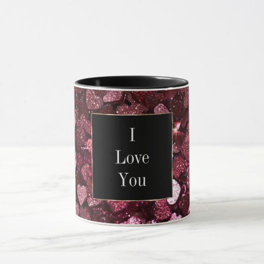 Burgundy Red Pink Glitzer Hearts Tasse (Zentrum)