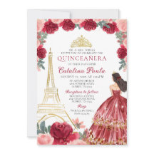 Burgundy Red Pink Gold Tiara Paris Quinceañera