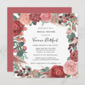 Burgundy Red Pink Peony Rose Floral Bridal Einladung (Vorne/Hinten)