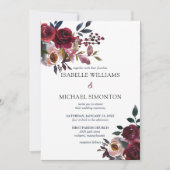 Burgundy Red Pink Rose Floral Wedding Einladung (Vorderseite)