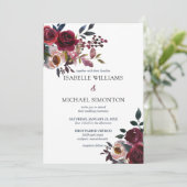 Burgundy Red Pink Rose Floral Wedding Einladung (Stehend Vorderseite)