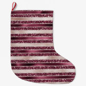 Burgundy Red Pink Rose Gold Glitter Stripes Großer Weihnachtsstrumpf (Vorderseite)