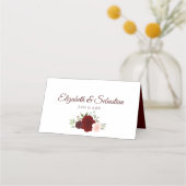 Burgundy Red & Pink Roses Elegantes Hochzeitstil Platzkarte (Rückseite)