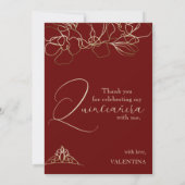 Burgundy Red Quinceañera danke Karte Vorlage (Rückseite)
