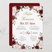 Burgundy Red Quinceanera Einladung (Vorne/Hinten)