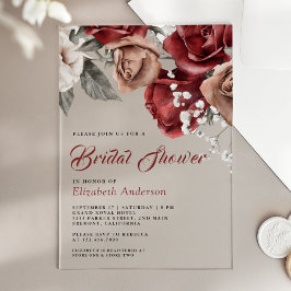 Burgundy Red Roses Floral Bridal Shower Acryleinladungen