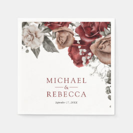 Burgundy Red Roses Floral Wedding Serviette