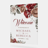 Burgundy Red Roses Floral Wedding Welcome Acrylschild (Winkel)