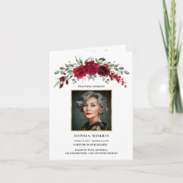 Burgundy Red Roses Funeral Folded Thank You Card Dankeskarte
