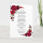 Burgundy Red Roses Photo Memorial Funeral Program Karte (Rückseite)