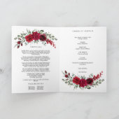 Burgundy Red Roses Photo Memorial Funeral Program Karte (Innenseite)