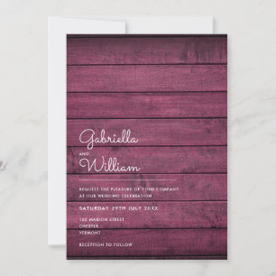 Burgundy Red Rustic Wood Wedding Einladung