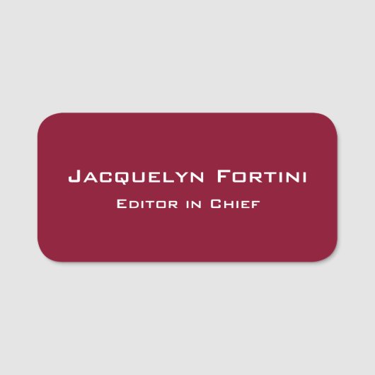 Burgundy Red Schlicht Elegante Moderne Minimalisti Namensschild (Vorderseite)