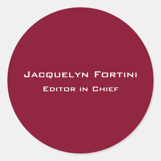 Burgundy Red Schlicht Elegante Moderne Minimalisti Runder Aufkleber (Vorderseite)