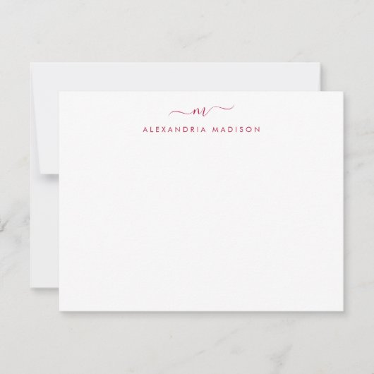 Burgundy Red Script Monogram Chic Swash Stationier Mitteilungskarte (Vorderseite)