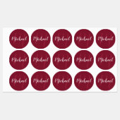 Burgundy Red Script Personalisiert Monogram und Na Etiketten (Blatt)