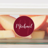 Burgundy Red Script Personalisiert Monogram und Na Etiketten (Befestigt)