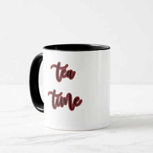 Burgundy Red Script Tea Time Tasse (Vorderseite Links)
