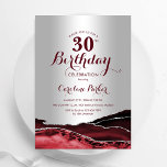 Burgundy Red Silver Agate 30. Geburtstag Party Einladung<br><div class="desc">Burgunder Rot und Silber feiern 30. Geburtstag Party Einladung. Elegantes modernes Design mit Aquarellfarben-marmorgeode Hintergrund,  Imitats Glitzer Silber und Typografie Skript-Schriftart. Die trendige Einladungskarte eignet sich perfekt für eine stilvolle Damenfeier. Gedruckte Zazzle Einladungen oder Sofortdownload digitalen druckbaren Vorlage.</div>