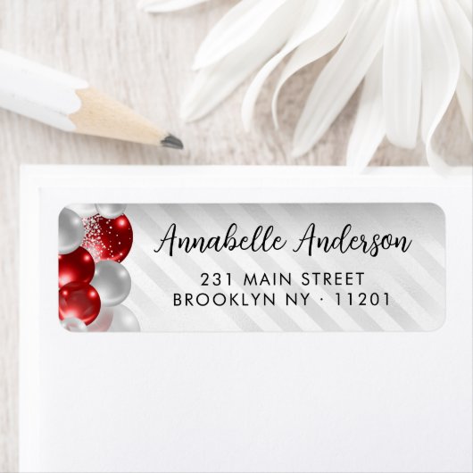 Burgundy Red Silver Balloon Glitzer Geburtstag (Insitu)