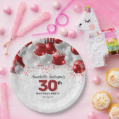 Burgundy Red Silver Balloon Glitzer Gunst Birthday Pappteller (Party)