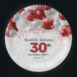 Burgundy Red Silver Balloon Glitzer Gunst Birthday Pappteller<br><div class="desc">Modern Glam Burgund Red Silver Ballon Glitzer Sparkor jedes Alter Geburtstagsparty Teller</div>