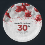 Burgundy Red Silver Balloon Glitzer Gunst Birthday Pappteller<br><div class="desc">Modern Glam Burgund Red Silver Ballon Glitzer Sparkor jedes Alter Geburtstagsparty Teller</div>