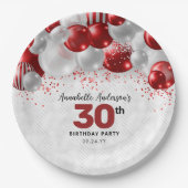 Burgundy Red Silver Balloon Glitzer Gunst Birthday Pappteller (Vorderseite)