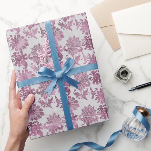 Burgundy Red Silver Floral Geschenkpapier (Schenken)