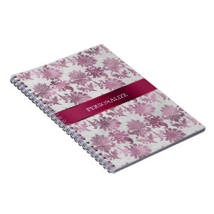 Burgundy Red Silver Floral Notizblock