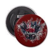 Burgundy Red Silver Glitzer Feathered Mask Flaschenöffner (Vorderseite)