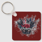 Burgundy Red Silver Glitzer Feathered Mask Schlüsselanhänger (Vorderseite)