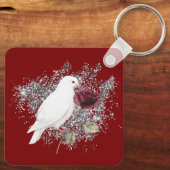 Burgundy Red Silver Glitzer Feathered Mask Schlüsselanhänger (Rückseite)
