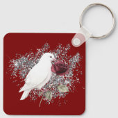 Burgundy Red Silver Glitzer Feathered Mask Schlüsselanhänger (Rückseite)