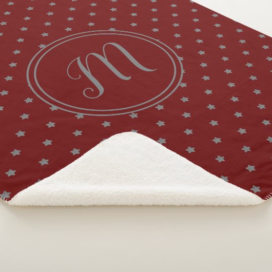 Burgundy Red Stars Muster Elegantes Mit Monogramm Sherpadecke (3/4)