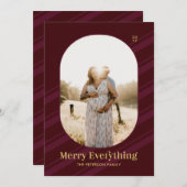 Burgundy Red Stripes Frohe Weihnachten Foto Urlaub (Vorne/Hinten)