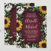 Burgundy Red Sunflower Greenerity Wreath Wedding Einladung (Vorne/Hinten)