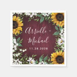 Burgundy Red Sunflower Greenerity Wreath Wedding Serviette