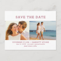 Burgundy Red Text 3 Foto Wedding Save the Date