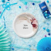 Burgundy Red Tropical Pampas Grass Wedding Pappteller (Party)