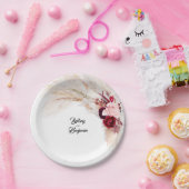 Burgundy Red Tropical Pampas Grass Wedding Pappteller (Party)